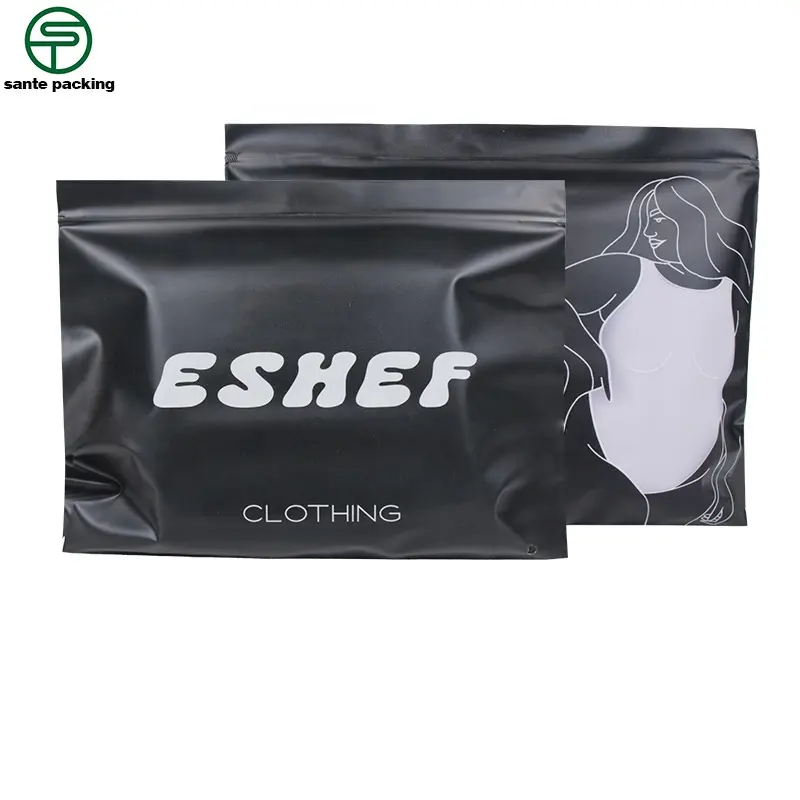 Sacchetto di imballaggio per indumenti personalizzato con sacchetti di imballaggio in plastica nera a chiusura lampo sacchetti della spesa con sacchetto di abbigliamento smerigliato con loghi