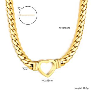 Trendy 18k Gold PVD Plated Stainless Steel Jewelry Chunky Waterproof Cast Thick Cuban Link <b>Lobster</b> Clasp Hollow Heart Necklace - Product Image 2