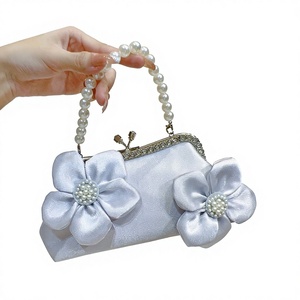 New Chinese Style Open <b>Square</b> Floral Polyester Pearl Wedding Cheongsam Crossbody Evening Bag for Women Portable Tanjing - Product Image 1