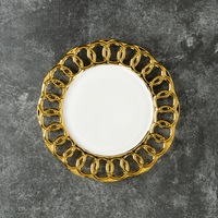 Service de vaisselle de luxe en céramique creuse à bord doré personnalisé avec motif de fleurs pour mariages, restaurants et fêtes
