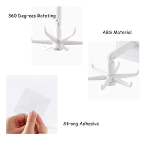 Porte-couteaux multifonctionnel pour la maison, salle de bain, montage mural, pliable à 360 degrés, rotatif, avec 6 crochets - Product Image 6
