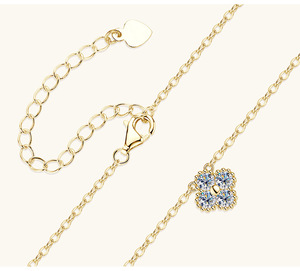 Collares Minimalistas de Plata de Ley 925 con Baño de Oro K, Engaste de Bisel, Corte Redondo, 0.4CT VVS GRA, Joyería de Moissanita, Trébol de Cuatro Hojas - Product Image 6