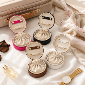 Round Jewelry Carrying Case with Drawstring Pouch Zipper Closure Lined Interior for Storage One Size - Product Image 1