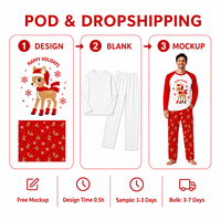 Ensemble de pyjamas assortis pour la famille avec imprimé renne rouge de Noël personnalisé, vêtements de nuit en polyester pour hommes, femmes et enfants, livraison directe POD MOQ 1PC