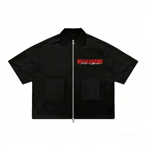 Chemises à manches courtes personnalisées de haute qualité pour hommes, impression sérigraphique, mode, grandes tailles, chemises de travail zippées pour hommes - Product Image 1