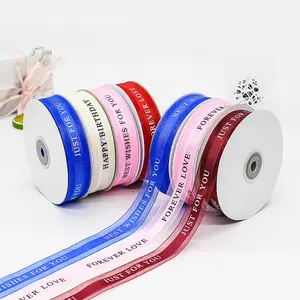 2.2Cm 50 Yards Voan Sợi Streamer Hộp Quà Tặng Và Bó Hoa Gói Chúc Mừng Sinh Nhật In Satin Ribbon Cuộn