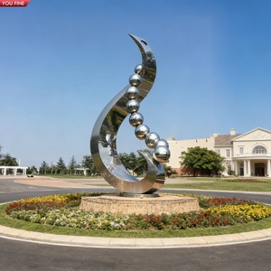 Sculpture sphérique abstraite YOUFINE en acier inoxydable poli, art moderne <span class=keywords><strong>rond</strong></span> - Product Image 1
