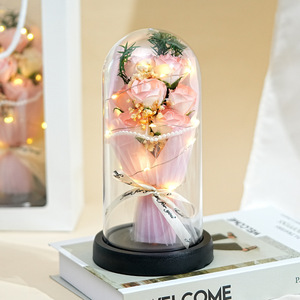 Mazzo di Rose conservato in cupola di vetro con LED rosa eterna cupola di San Valentino 2025 fidanzata regalo di san valentino - Product Image 5
