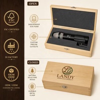 Boîte à microphone en bois écologique haut de gamme avec logo personnalisé gravé, étui de rangement pour équipement audio professionnel, emballage de luxe pour micro, EVA