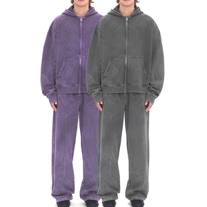 Conjunto de Sudadera con Capucha y Pantalones Jogger Oversize Vintage con Lavado Ácido Hecho a Medida para Hombre - Ropa Urbana Casual y Deportiva - Product Image 1
