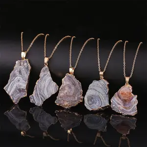SUXUAN Irregular Jade Agate Raw Stone Quartz Necklace For Women Fine Jewelry Natural Stone Crystal Cluster Chain Pendant