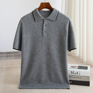Maglietta a Collo Alto in Pura Lana 100% per Uomo, Nuova <span class=keywords><strong>T</strong></span>-<span class=keywords><strong>Shirt</strong></span> a Maniche Corte con Blocchi di Colore, Logo Personalizzato OEM ODM Produzione all'Ingrosso - Product Image 2