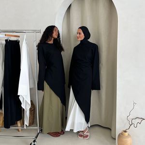 Ensemble Vêtements Islamiques Tendance Femme Musulmane Turque, <span class=keywords><strong>Blouse</strong></span> Décontractée en Lin et Coton Mélangé, Jupe Abaya Modeste Asymétrique, Ensemble 2 Pièces - Product Image 2