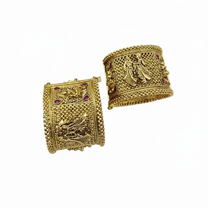 Women's Indian Traditional <b>Gold</b> Plated Engraved Copper <b>Bangles</b> <b>Set</b> in Multi Color for Wedding Anniversary Party Gift Occasions - Product Image 2