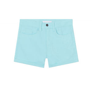 Shorts de Punto Turquesa Ajustados para Niñas, Mezcla de Algodón y Poliéster Transpirable, Cierre con Cordón, Uniformes Escolares, Estilo Casual Elegante - Product Image 1