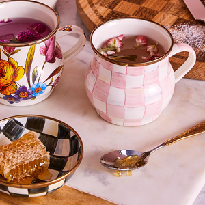Bàn cờ lưới men Mug màu hồng-và-trắng Hồng Kiểm tra men Cup cho trà nóng độc đáo <span class=keywords><strong>drinkware</strong></span> - Product Image 3