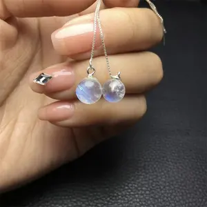 Natural Blue Moonstone Earwire Models S925 Silver Inlaid Healing Stones Jewelry Crystal Earrings