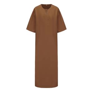 Qamis Homme Musulman à Manches Courtes, Jubba Kandura, Vêtement Islamique, Kaftan pour Homme, Style Saoudien, Robe Longue Marron Ramadan - Product Image 2