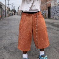 Shorts cargo de travail pour hommes en cuir suédé, taille haute, double genouillère, délavés à l'acide, personnalisés