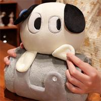 Couverture de maison 2-en-1 en polyester 100% à motif dessin animé, pliable, utilisable comme châle de sieste, coussin animaux en peluche, technique tricotée, petite taille