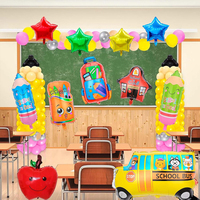 12 Ballons MIQI pour la Rentrée Scolaire - Ballons en Aluminium Brillants à l'effigie de Dessins Animés (Sac à Dos, Crayon, Bus Scolaire) Prêts pour l'Hélium, Décoration de Bienvenue