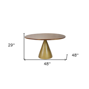 Tavolo da pranzo con Base a piedistallo HMS 48 \ "marrone e oro arrotondato in legno massello e ferro elegante collezione di tavoli da pranzo - Product Image 4