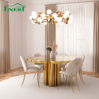 Ensemble de table à manger ronde en marbre italien de luxe et acier inoxydable, 6 places, mobilier de salle à manger moderne et stable, pour la maison, l'hôtel, l'appartement