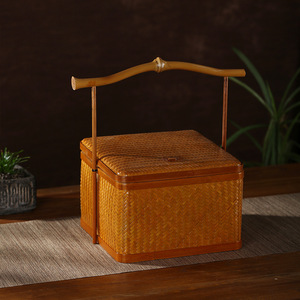 Chinese Handmade Bamboo Woven Basket Rectangle Lacquered Bamboo Official Hat Square Basket Tall Style Storage Food Container - Product Image 4