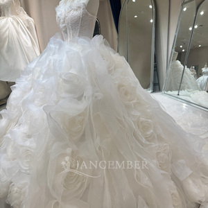 Dw0229 Gorgeous <b>Sheer</b> Corset Giant 3D Rosette Organza <b>White</b> Ball Gown Wedding <b>Dress</b> Jancember - Product Image 2