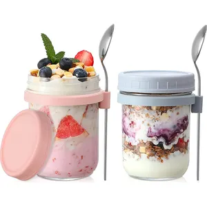 Overnight Hafer gläser mit Deckel und Löffel 16 Unzen Einmach gläser für Overnight Oats Luftdichte Gläser mit großer Kapazität für Milch getreide früchte