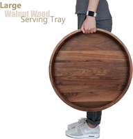 Plateau en bois uni, grande assiette en bois pour aliments, plateau de service rond en noyer, plateau de service en bois de qualité supérieure, diamètre 20 ou 25 pouces