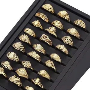 JXX Wholesale New Men's Design Ring 24k Gold Plated Zircon Rings For Women's Engagement Or Gift