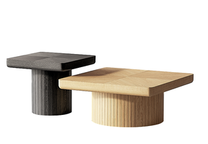 Juego de Mesa de Centro Moderno y Duradero de Roble, 2 Piezas, Muebles para Sala de Estar con Pedestal Cilíndrico y Acanalado - Product Image 3