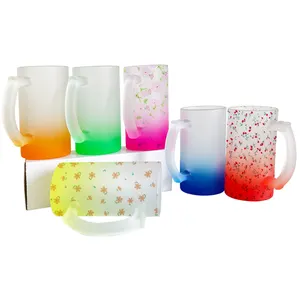 16oz mixed color Glass Beer mug matte frosted mug Heat transfer dye coated Gradient Cup with handle for Sublimation Transfer