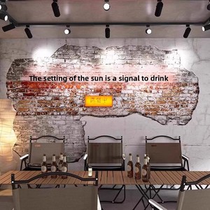 Papier peint en tissu sans couture à motif brique vieilli style industriel, sur mesure pour restaurants sur le thème du camping et restaurants de fondue - Product Image 3