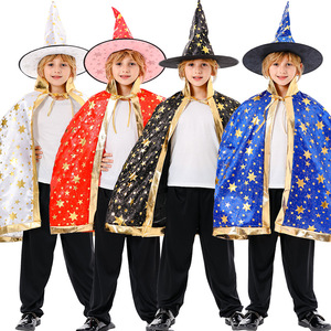 MADESHINE Conjunto de Capa y Sombrero de Bruja Estrella Roja para Halloween, Decoraciones para Fiestas Infantiles, Disfraz de Mago, Accesorios de Cosplay - Product Image 1