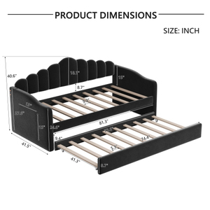 Canapé-lit convertible moderne en velours, taille twin, avec tiroir, ports de charge USB, pas besoin de <span class=keywords><strong>sommier</strong></span>, noir - Product Image 6