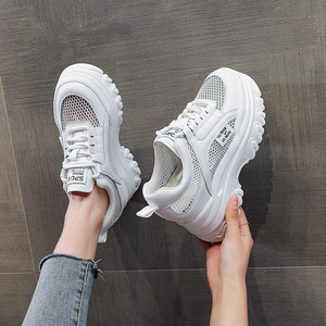 Wear-resistant inner-height white sneakers for <b>women</b>, new 2026 spring/summer style, breathable thick-soled platform casual shoes - Product Image 6