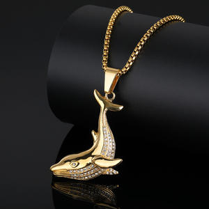 มือสัตว์ปลาวาฬหัวไม่เสื่อมเสียลูกบาศก์เซอร์โคเนียไม่เสื่อมเสียกันน้ำสแตนเลสเครื่องประดับแฟชั่นจี้ผู้ชาย - Product Image 3