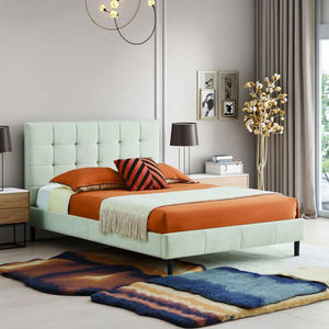 Cadre de <span class=keywords><strong>lit</strong></span> en tissu blanc capitonné de style nordique pour <span class=keywords><strong>2</strong></span> personnes, tailles Queen et King, 1,6 m – Vente en gros directe usine - Product Image 1