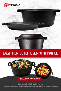Prestagionato 26CM campeggio 2 in 1 casseruola pentole in ghisa doppio uso forno olandese con doppi manici e coperchio - Product Image 3