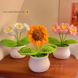 Flores Tejidas a Mano, Girasoles de Lana, Flores Artificiales en Maceta, Decoración del Hogar, Regalo para el Día de la Madre, Ramo de Girasoles - Product Image 3