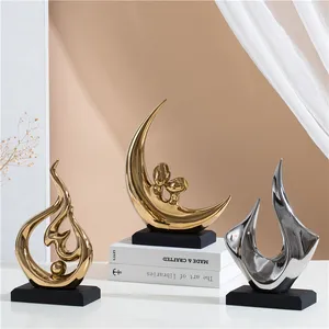 Luxury creative wholesale decorative item ceramic art crafts golden ornament gold plated modern home decor accessories for home