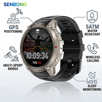Montre connectée pour homme SENBONO DM59 ODM/OEM GPS avec cartes hors ligne, résistance à l'eau 5ATM, fitness, exercice, montre connectée multifonctionnelle