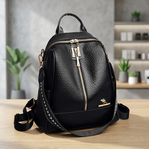 Women's Classic Style Polyester Barrel-shaped Backpack Zipper Closure Large Capacity Shoulder Strap for Everyday Office Use - Product Image 1