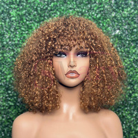Perruque bouclée Pixie Super Double Drawn en cheveux humains vietnamiens, densité 200%, couleur 1b/30, fabriquée à la machine, pour femmes noires