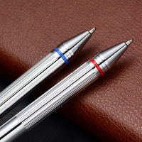 Stylo à bille haut de gamme deux-en-un en cuivre chromé argent design incurvé 0.7mm largeur d'écriture stylo Logo bicolore double face