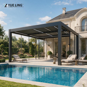 Pérgola Moderna de Aluminio Yue Ling, con Recubrimiento de Polvo Negro, Rectangular, para Exteriores, Junto a la Piscina, con Paneles de Vidrio - Product Image 2