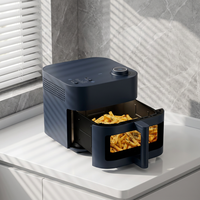 Friteuse à air double panier 8L avec écran tactile numérique et fenêtre de visualisation, antiadhésive noire pour cuisine domestique