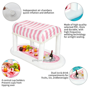 Bar flottant gonflable d'été <span class=keywords><strong>pour</strong></span> <span class=keywords><strong>piscine</strong></span> avec auvent pare-soleil en tissu, glacière et plateau porte-boissons - Product Image 5